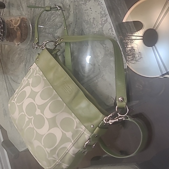 Coach Zoe Signature Large Convertible Hobo Handbag Green - Picture 7 of 10